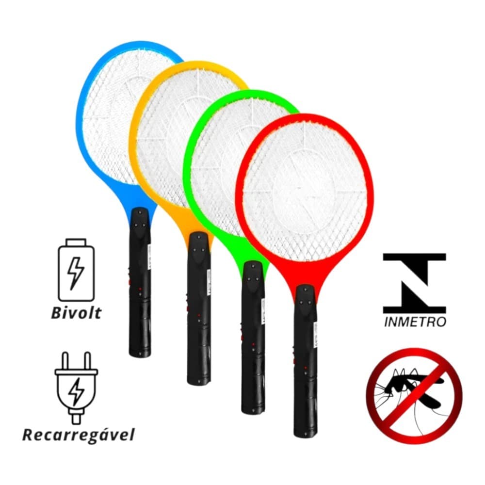 Raquete Elétrica Mata Mosquito Recarregável Bivolt 110v~220v Elimina Insetos