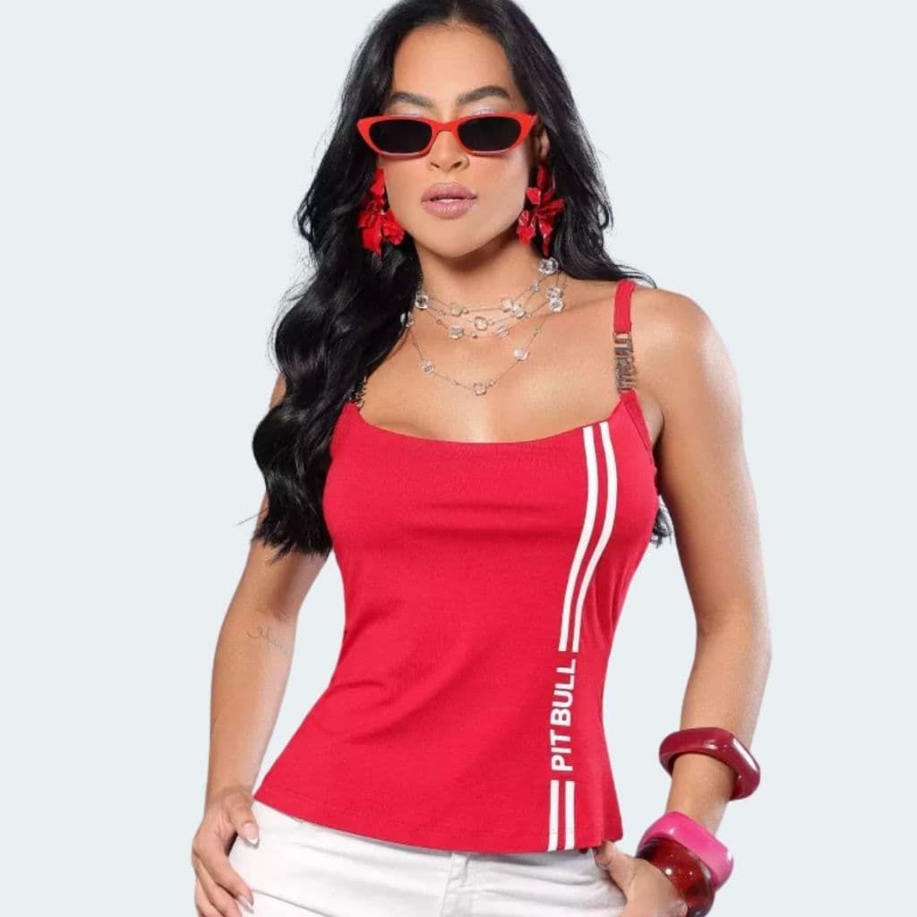 Cropped feminino Pit bull jeans, Cropped Fashion e Confortável com Faixa Lateral Pit Bull Jeans, cropped regata pitbull.