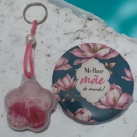 Chaveiro Flor Gel lembrancinhas e Espelho de bolsa