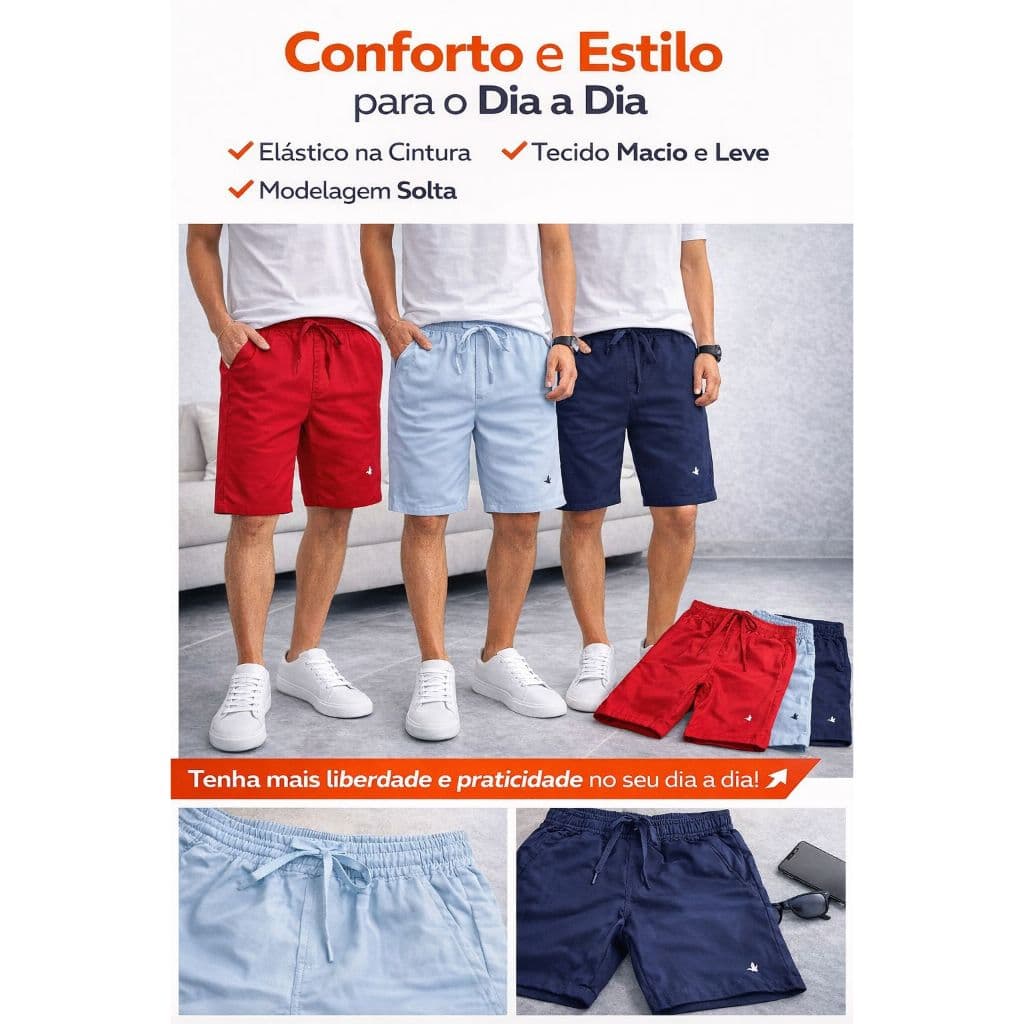 Bermuda Masculina Casual Elástico na Cintura com Cordão - Conforto e Estilo Uso Versátil