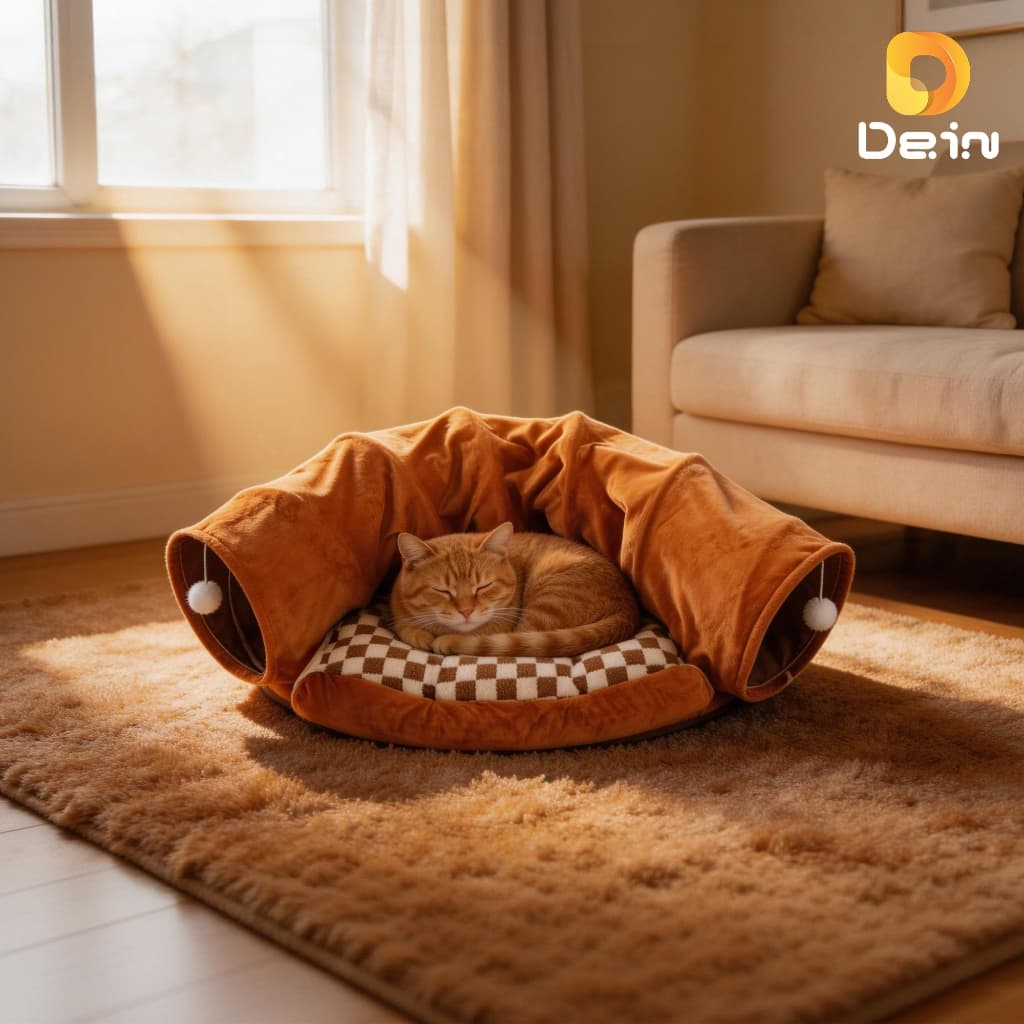 Cama Túnel para Gatos 2 em 1 com Almofada Macia Toca Interativa para Brincar e Dormir Pet