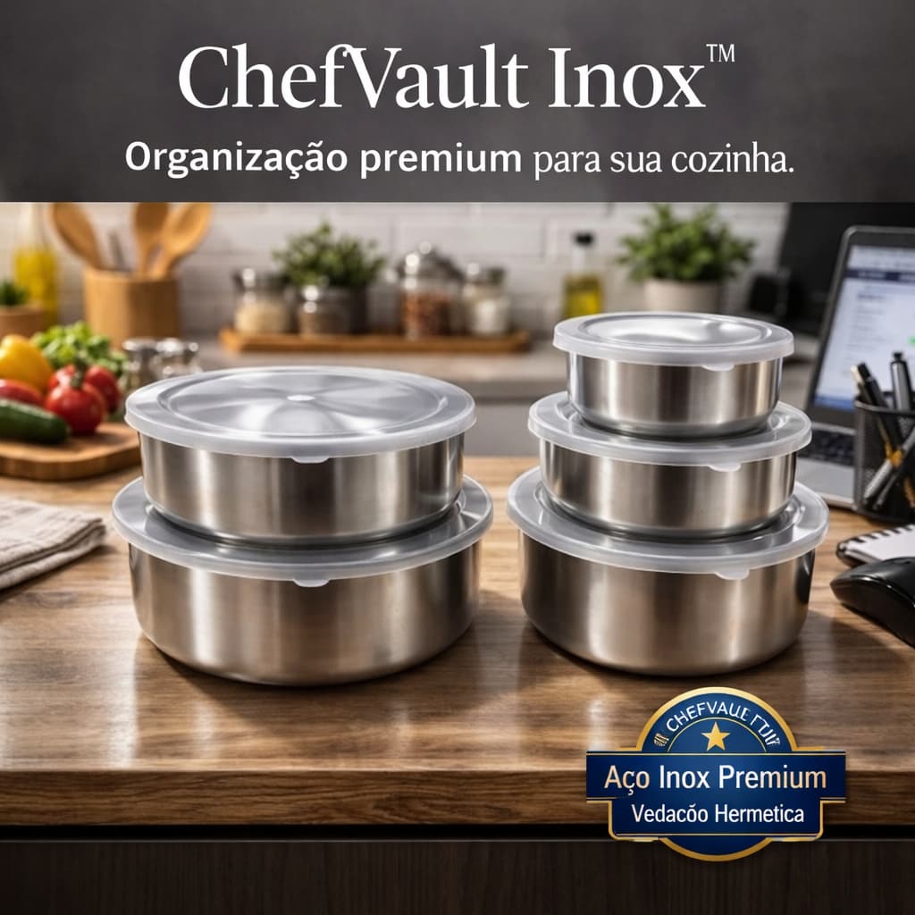Kit 5 Potes Herméticos Inox com Tampa Vedante | Potes de Aço Inoxidável para Armazenar Alimentos