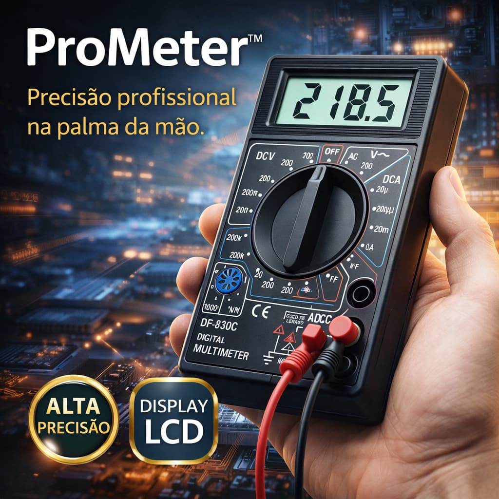 Multímetro Digital ProMeter™ Portátil Display LCD Alta Precisão Teste Elétrico Profissional