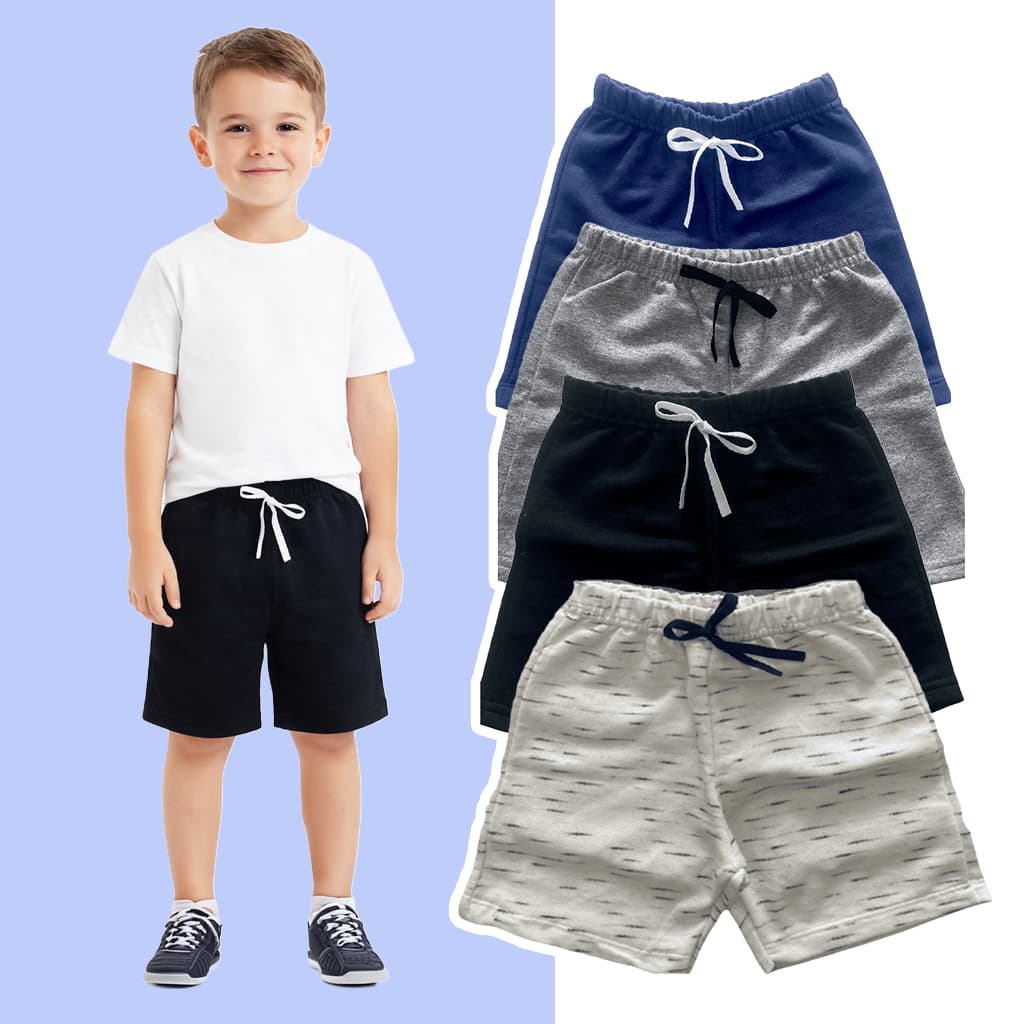 Kit 4 Shorts Moletom Sortidos Infantil Menino Bermuda Confortável Algodão Dia a Dia