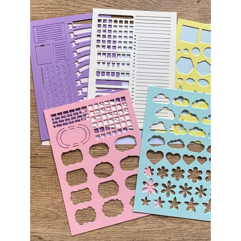 Kit 5 Stencils Bullet Journal Planner Régua Desenho Agenda DIY Formas Ícones