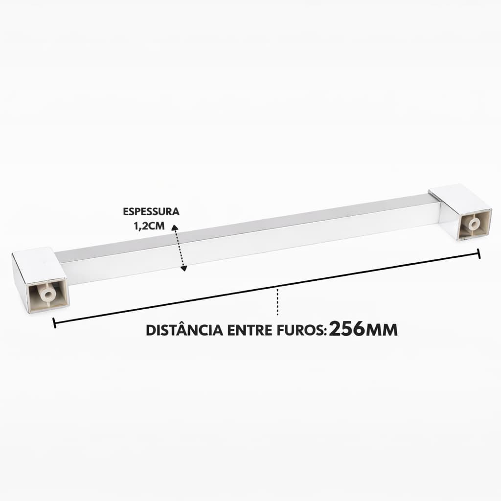 Puxador Alumínio Ponteira Cromada Kit 06 Unidades 256mm Cinza Lisa