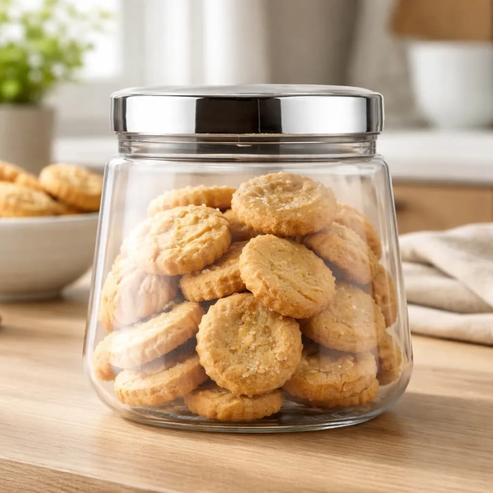 Baleiro Cônico 1,2 LT Pote Doces Pote Bolachas Biscoitos Tampa Metalizada Multiuso