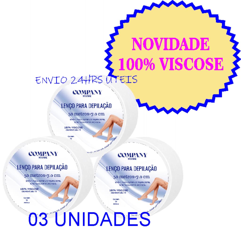 Kit 03 ROLOS FALSO TECIDO VISCOSE Para Depilaçao Gramatura 70%, 50 Metros 7 cm. Papel para Depilaçao