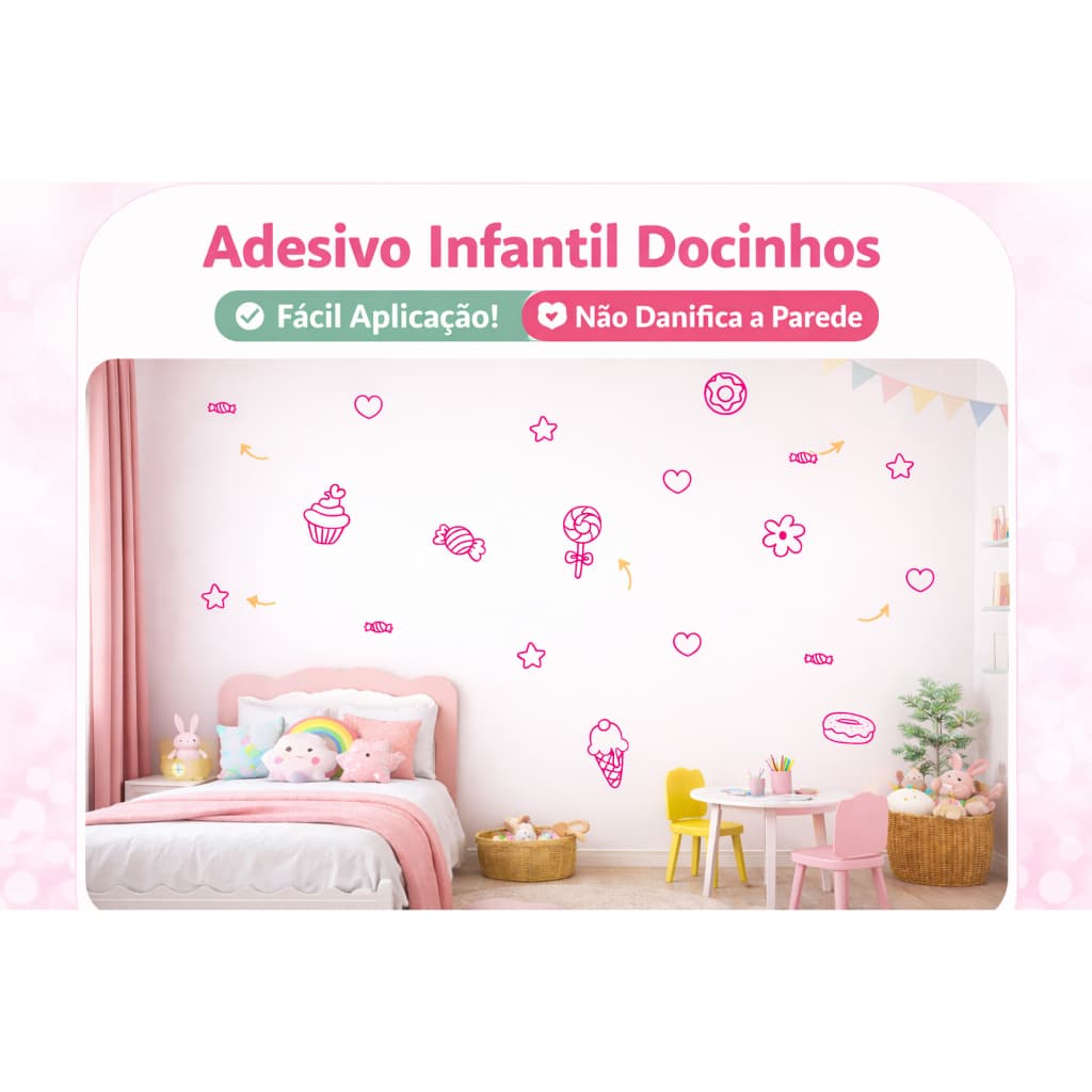 🍬 Adesivo de Parede Infantil Docinhos | Decoração Candy