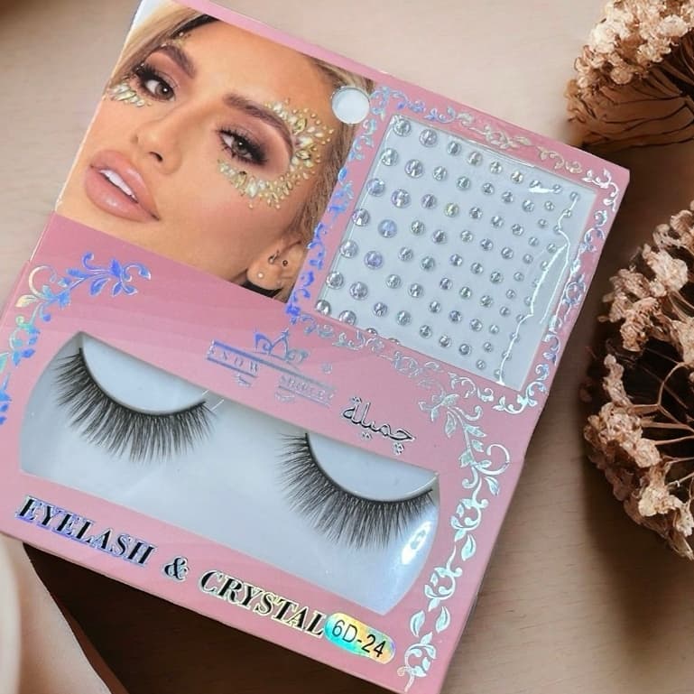 Kit Cílios Postiços 6D + Pedrinhas Strass/Pérolas para Maquiagem – Efeito Volume Glamour para Olhos