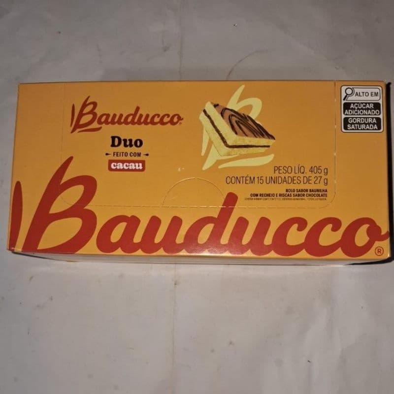bolo bolinho bauducco duo baunilha com recheio chocolate 15 unidades 27g.café da tarde,merenda escolar.