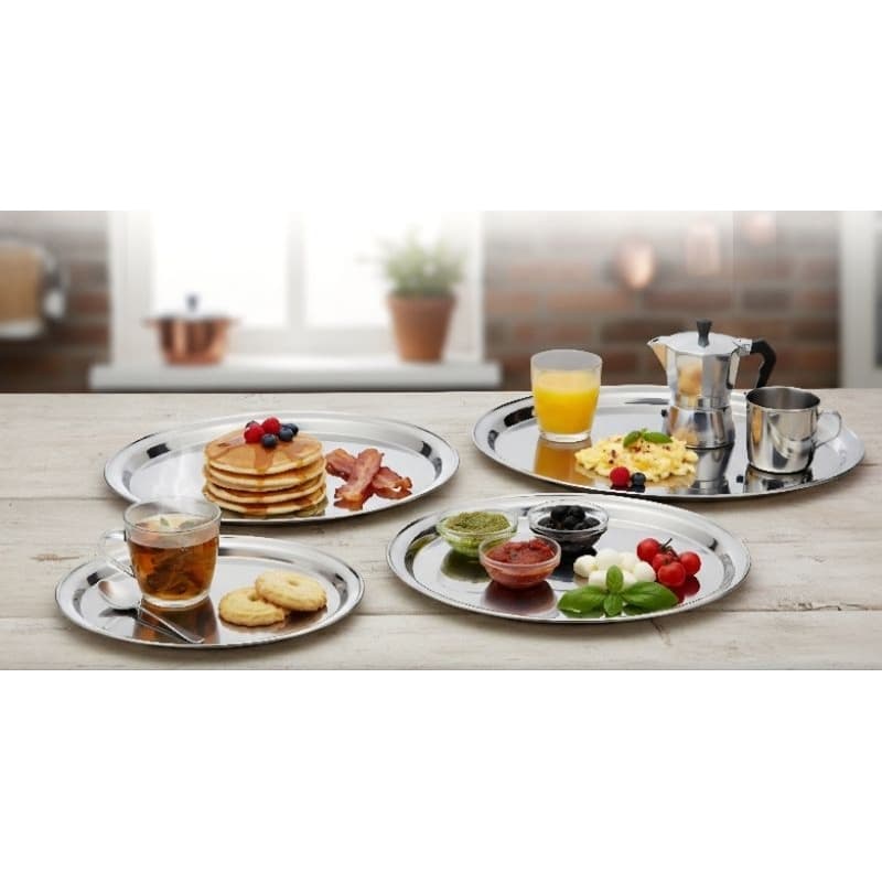 Bandeja Redonda de Inox 25cm para Servir Café Chá Petiscos Restaurante