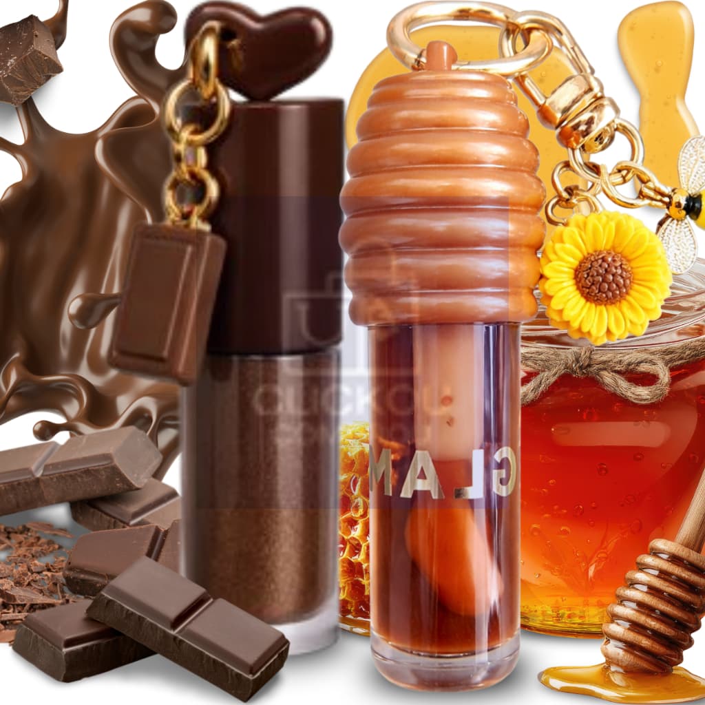Kit Gloss Chocolate Coração E Lip Oil Honey Miss Glam Pingente Brilho e Hidratação