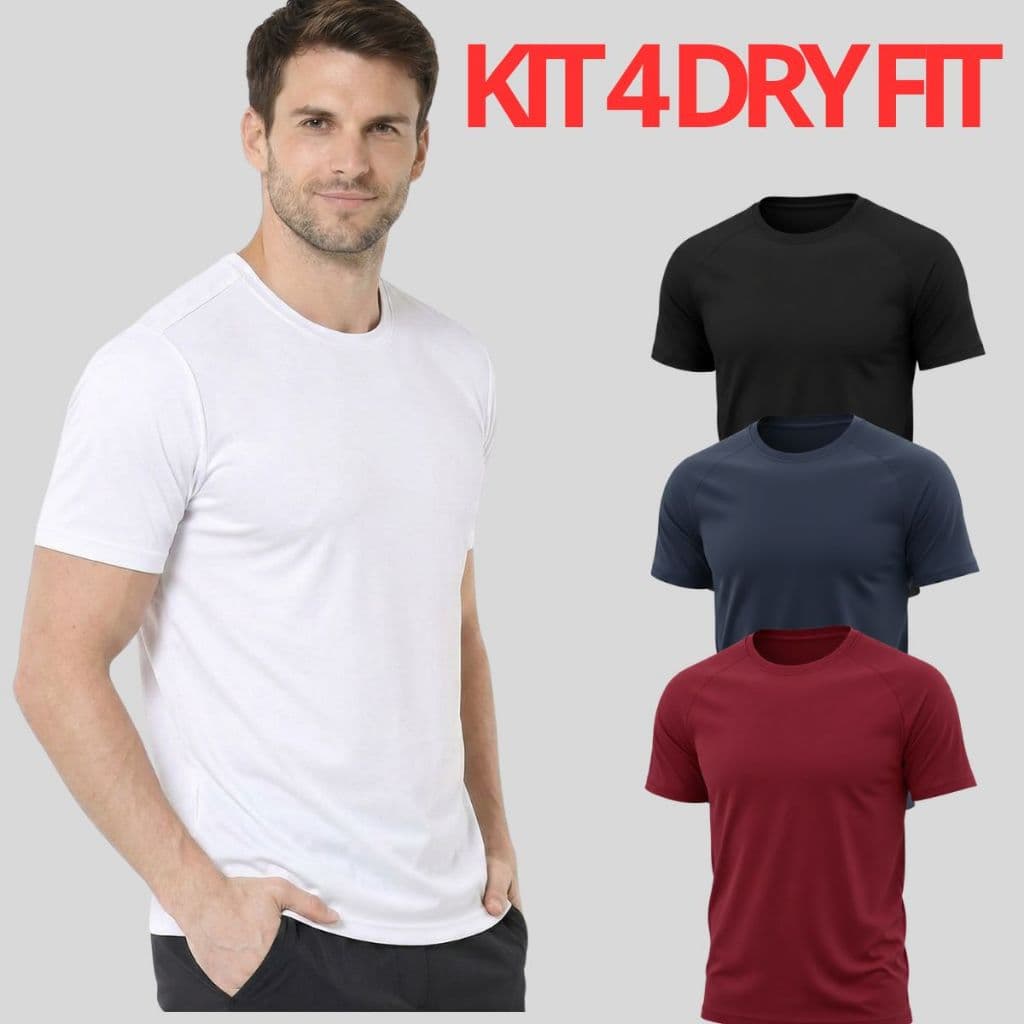 Kit 4 Camisetas Dry Fit Masculina Básica Casual Treino Academia Esportes Exercícios Corrida