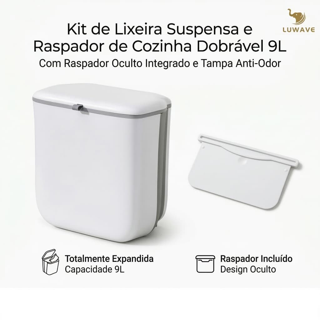 Lixeira Suspensa Ajustável Com Raspador Multiuso Cozinha Banheiro LUWAVE