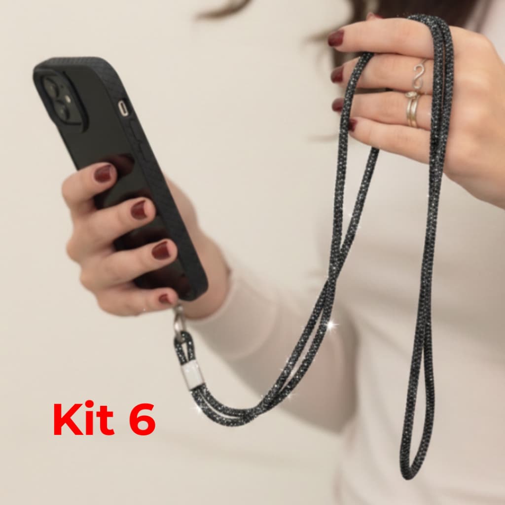 Kit 6 unidades Atacado Cordão Para Celular Feminino Colar Pescoço Strass Brilho Moda Dia A Dia Elegante Alça Transversal