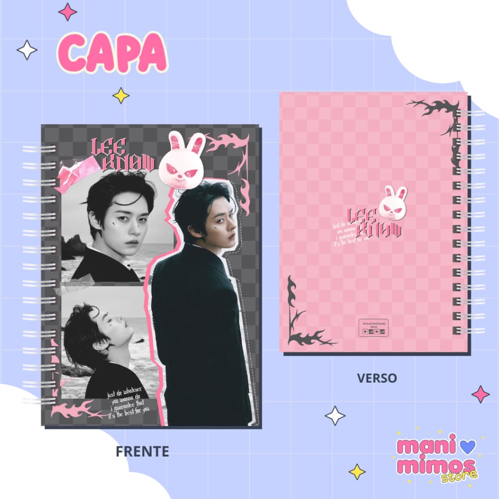 Caderno Kpop Stray Kids | Lee Know, Hyunjin, Felix, Bangchan, Han, Changbin, IN, Seungmin | Caderno A5 ou Universitário