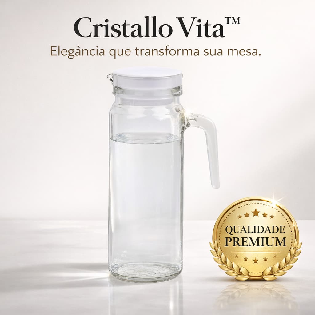 Jarra de Vidro Redonda 1L Transparente com Tampa e Alça | Jarra para Suco Água Chá | Cristallo Vita Premium