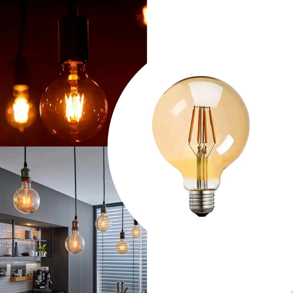 Lâmpada Filamento Led G80 Decorativa Globo Retro Vintage Luz Âmbar 2200k - Emporio G Iluminação