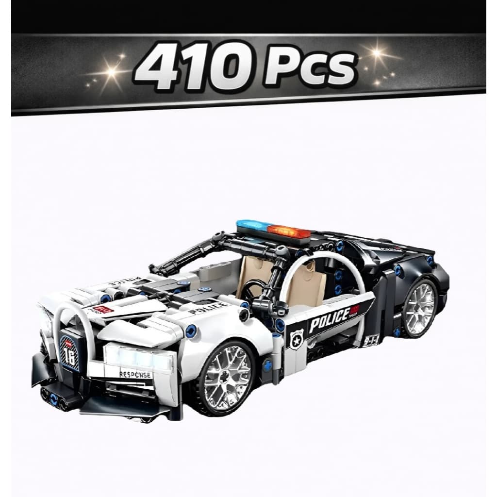 Carro Esportivo Policial de Blocos de Montar com Portas Móveis – Escala 1:18 – 410 Peças