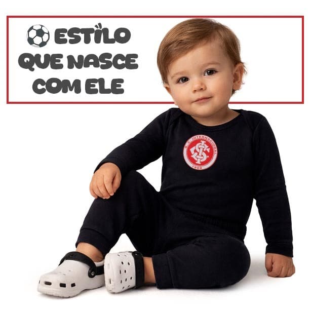 Conjunto Body Térmico Internacional Peluciado Brasão de Time Infantil Bebê Tamanho P ao 3 Anos