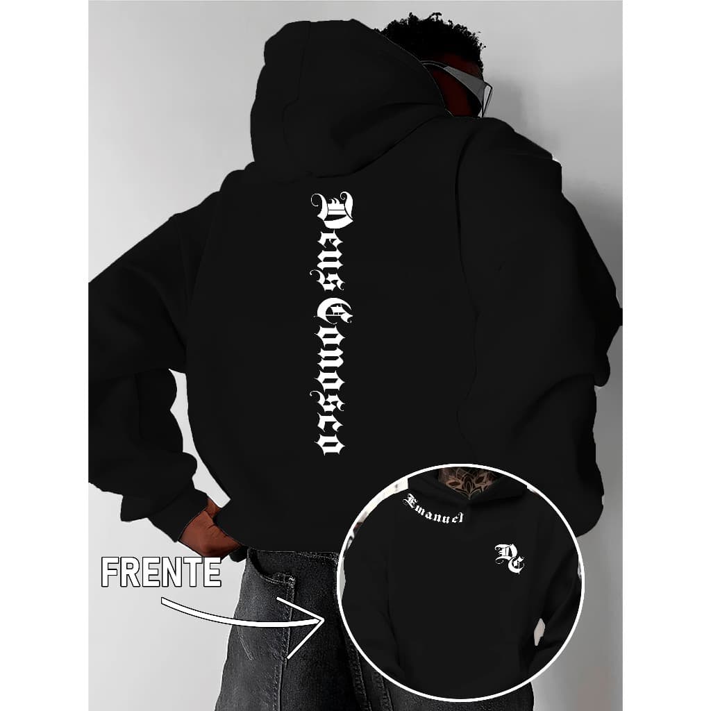 Moletom Canguru DEUS CONOSCO Unissex Casual Estampado Blusa De Frio Streetwear Capuz Flanelado