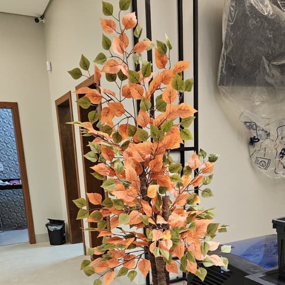 Planta Artificial Fícus Outono Inverno Vaso Alto Pedra Plantas Decoração Sala