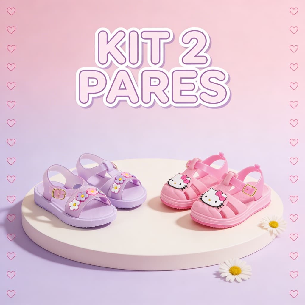 Kit 2 Pares Sandália Menina Papete Confortável Para O Dia a Dia