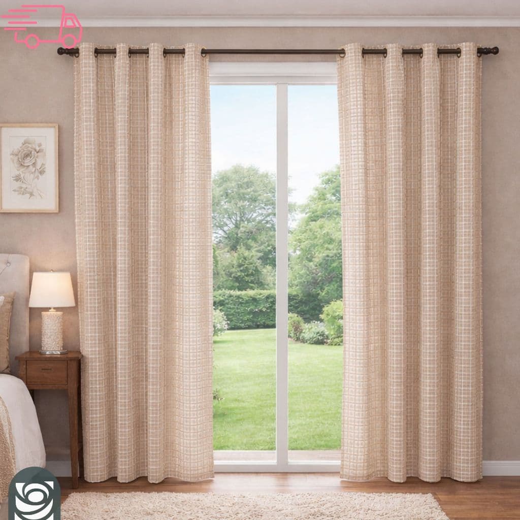 Cortina Blackout PVC com Tecido Voil  Xadrez Vários Tamanhos
