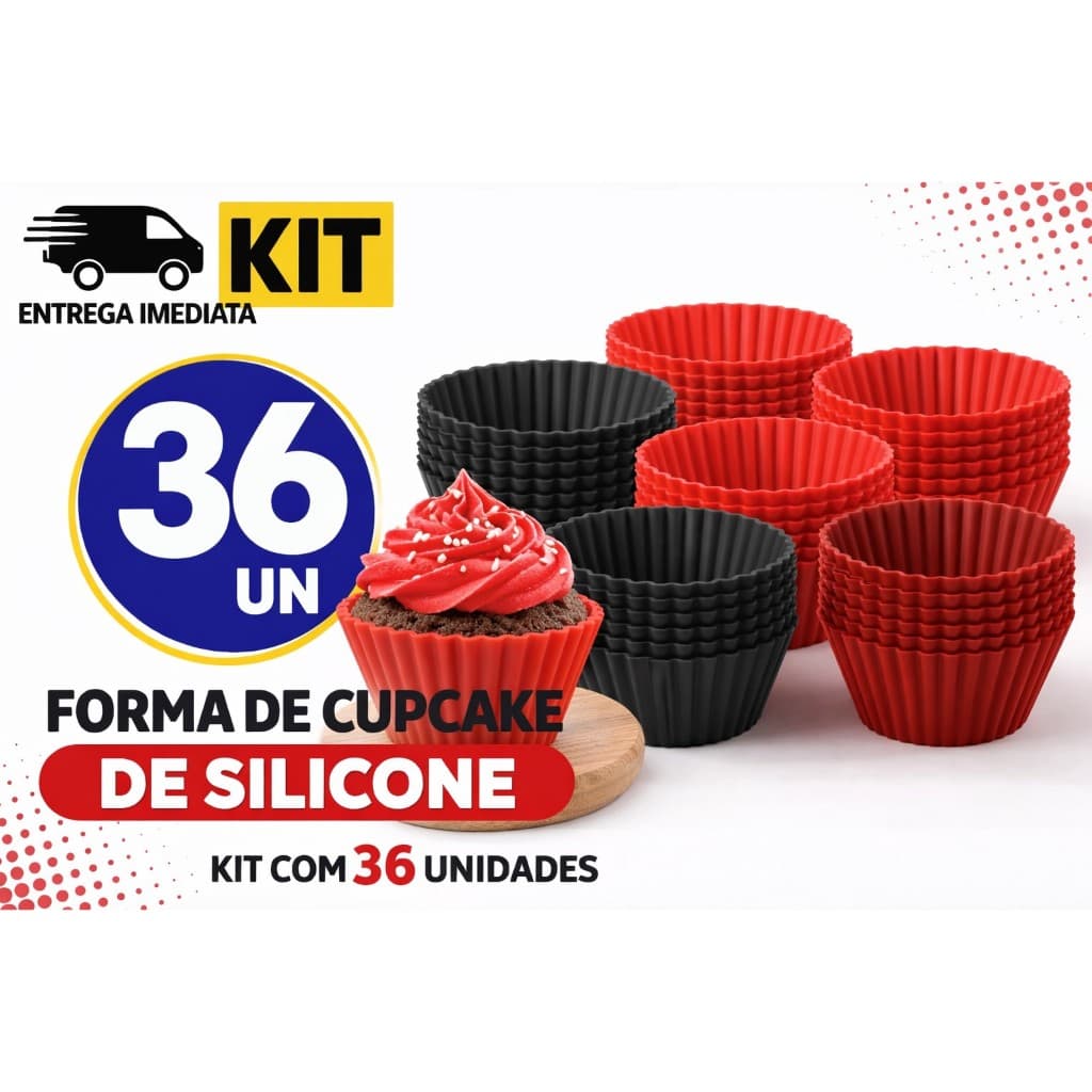Conjunto  36 Forma Silicone Cupcake Muffin Forminha Redonda Air Fry Microondas Assadeira Bolinho Doceria Utilidades