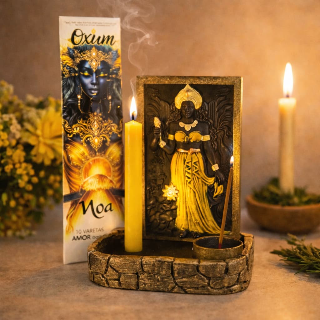 Incensário Orixá Oxum Porta Vela Altar Umbanda Porta Incenso Religioso Decoração Espiritual Resina