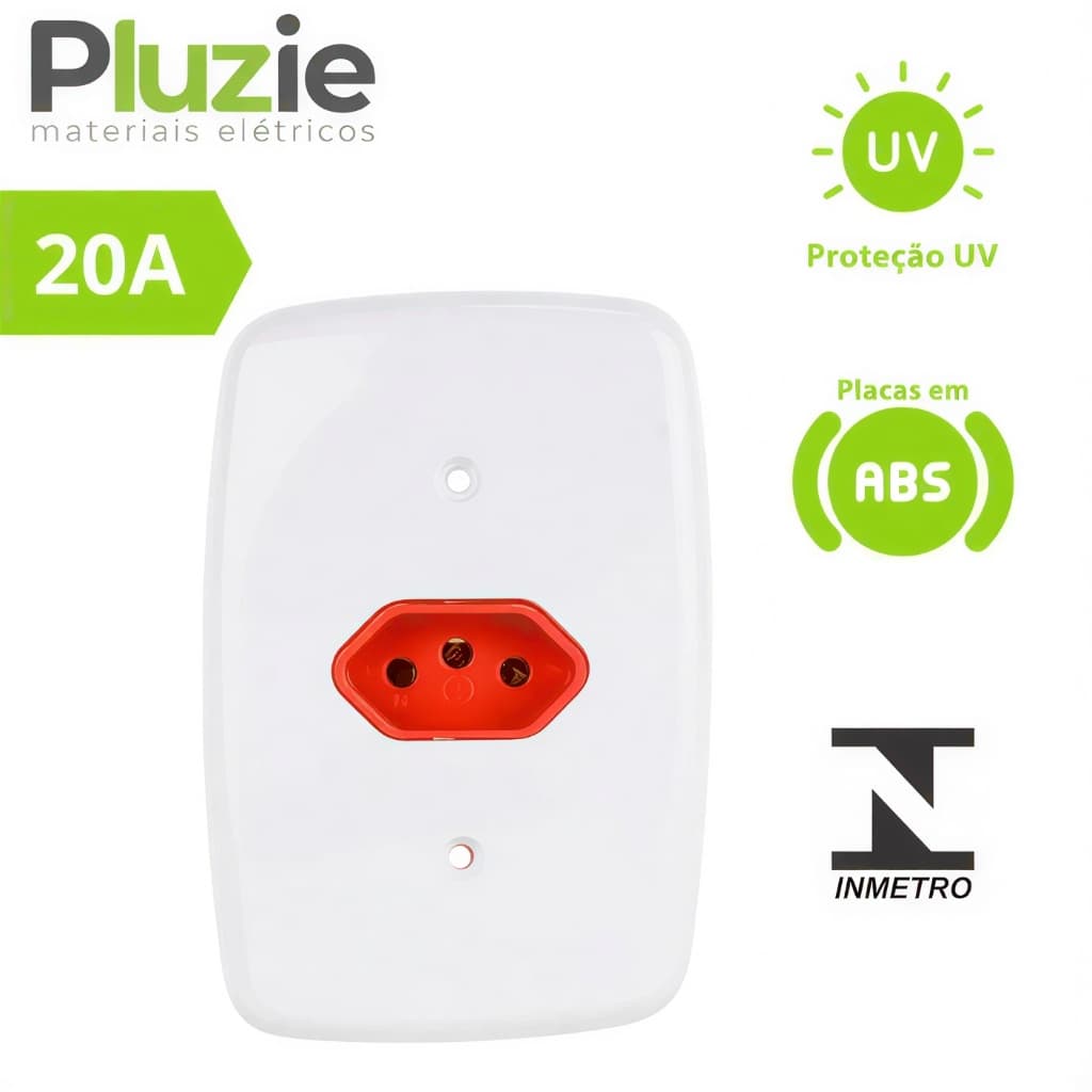 Tomada 20A Vermelha Pluzie Ideale Embutir 2P+T Padrão Br