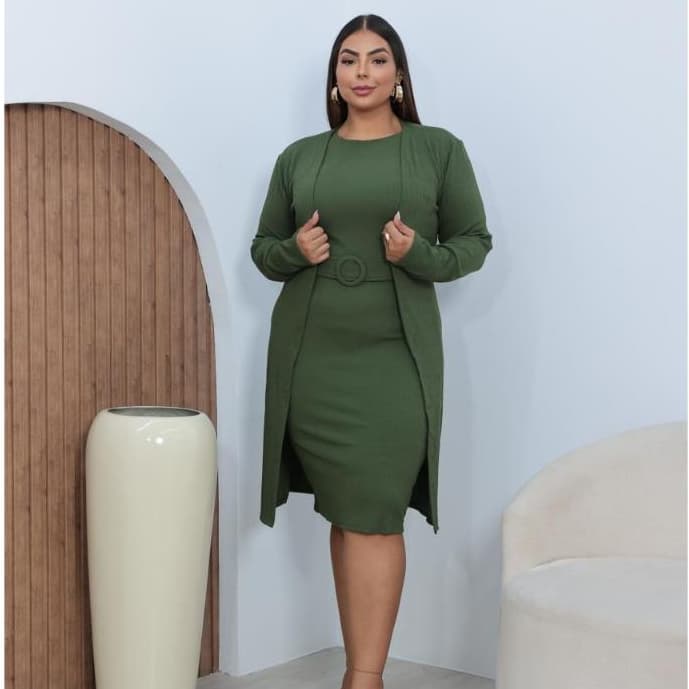 Conjunto de Cardigan e Vestido Tudinho Elegância e Sofisticação tam GG e G1