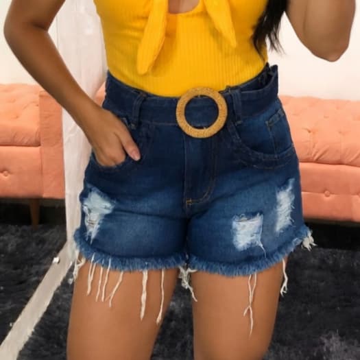 Short Jeans Cintura Alta Feminino Levanta Bumbum com Cinto Modelador Jeans Premium