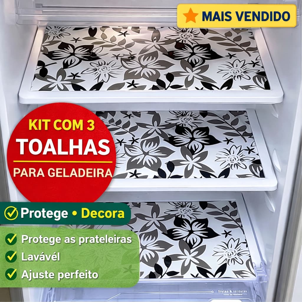 Toalhas de Geladeira com 3 Unidades 46x32cm - PVC Lavável