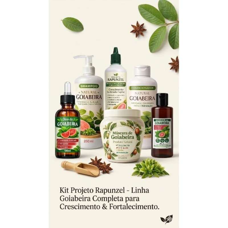 kit  6 produtos de goiabeira, crescimento acelerado, queda capilar,anti caspa, oleosidade, seborreia