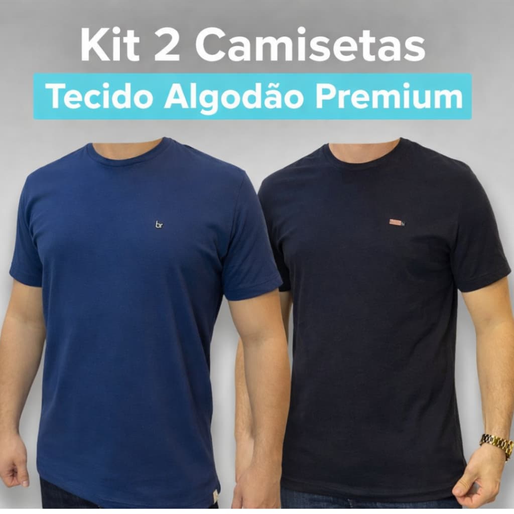 Kit 2 - Camiseta Masculina de Algodão Premium Camisa Casual - Preta e Azul Petroleo - Brousse