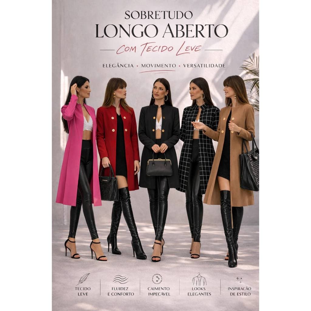 Casaco Sobretudo Plus Size Feminino Longo Aberto Midi Longuete Premium Luxo Inverno Tendência 2026