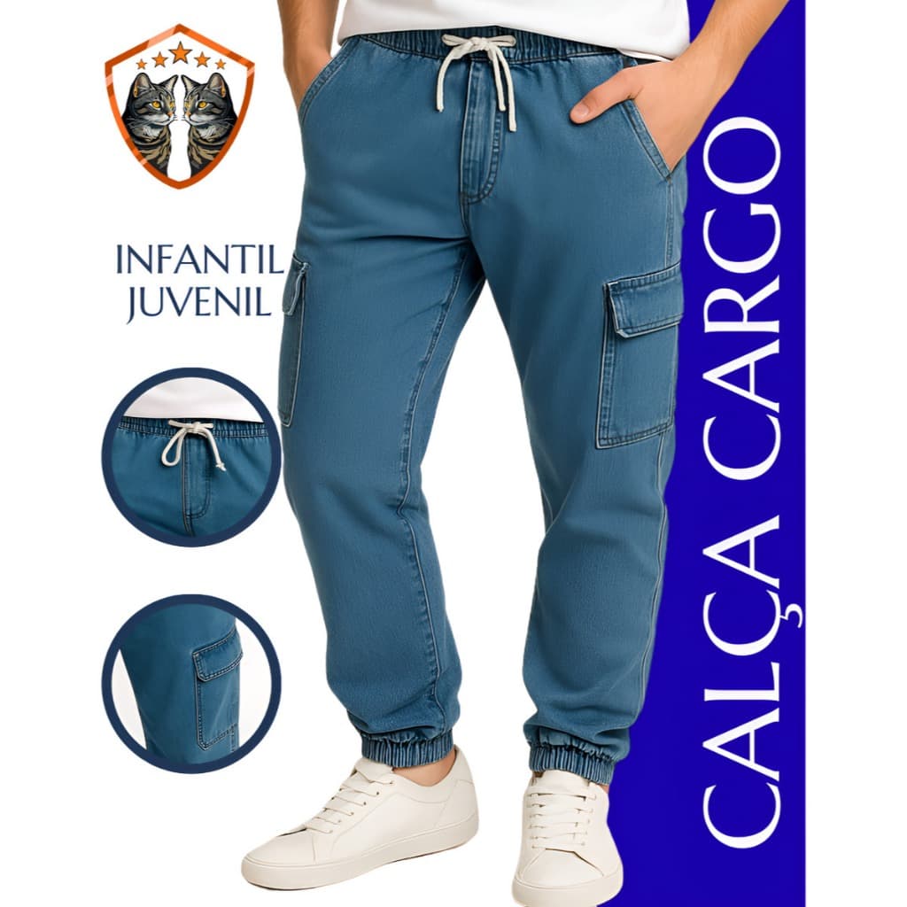 Calça Cargo Jeans Clara Linda Menino Masculino Infantil Juvenil Tamanhos 4 6 8 10 12 14 16