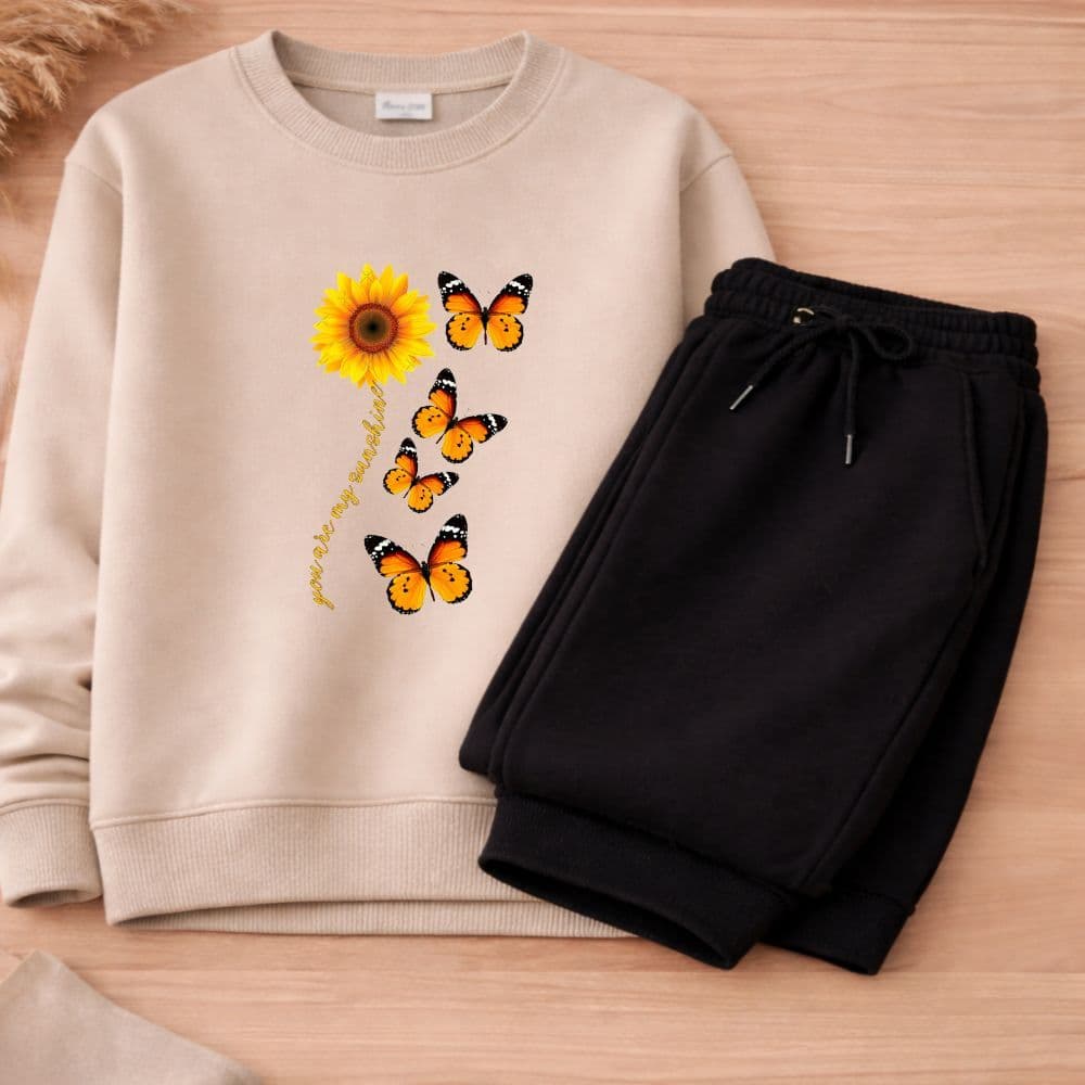 Conjunto moletom juvenil e infantil girassol meninas blusa de frio careca premium