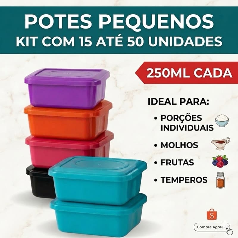 Kit de Potes Pequenos 250ml com 15 a 50 Unidades