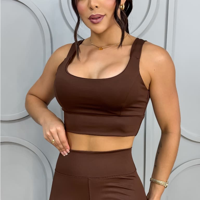 Top Fitness Feminino com Bojo Alças Grossas Alta Sustentação Suplex Power Estiloso Academia Treinos