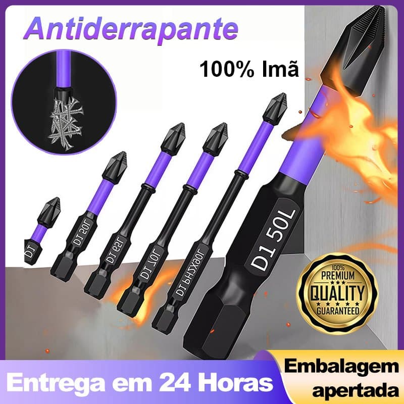 Kit 6 Bits Magnético Ponteira Philips Parafusadeira Ph2 Jogo Imantado Antiderrapante