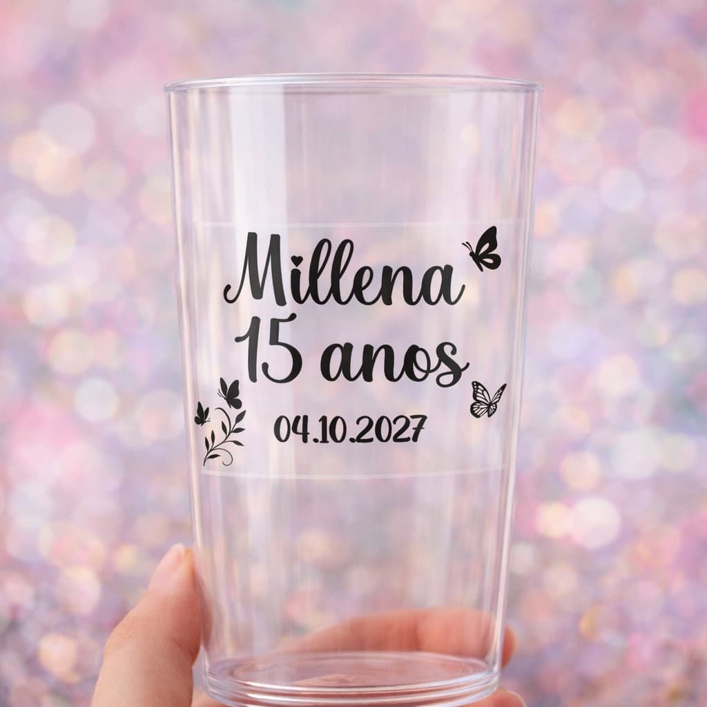 Adesivo Personalizado Transparente Jardim Borboleta 5x4cm A prova d'água Etiqueta vinil para copos, canecas,aniversario
