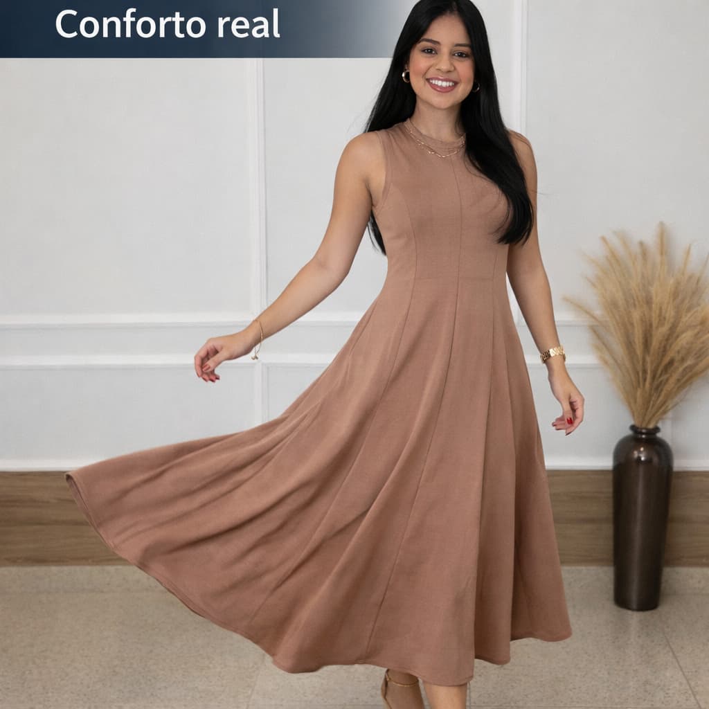 Vestido Moletinho Feminino Malha Encorpada Não Marca Longo Casual Elegante Evasê Tamanho Único 36 ao 46