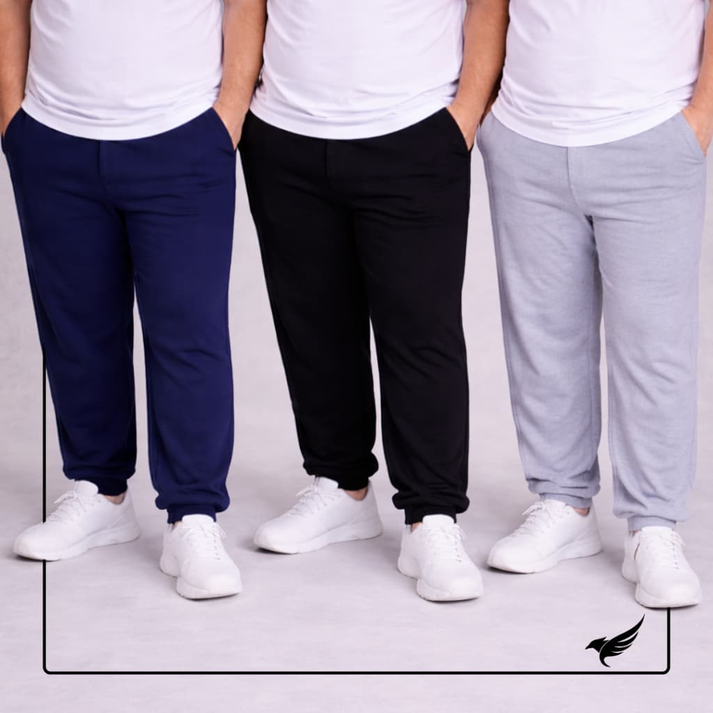 Kit 3 Calça Moletom Jogger Com Punho Plus Size Masculina