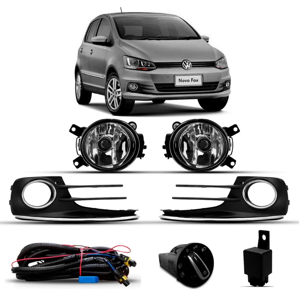 Kit Farol de Milha Fox 2015 a 2022 Grade Friso Cromado Completo - Marca RF