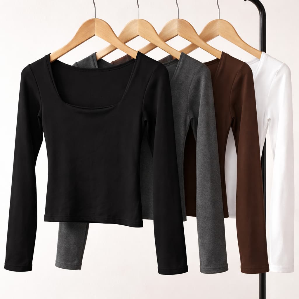 Kit 2 Blusinha Feminina Manga Longa Suplex  Segunda Pele Decote Quadrado