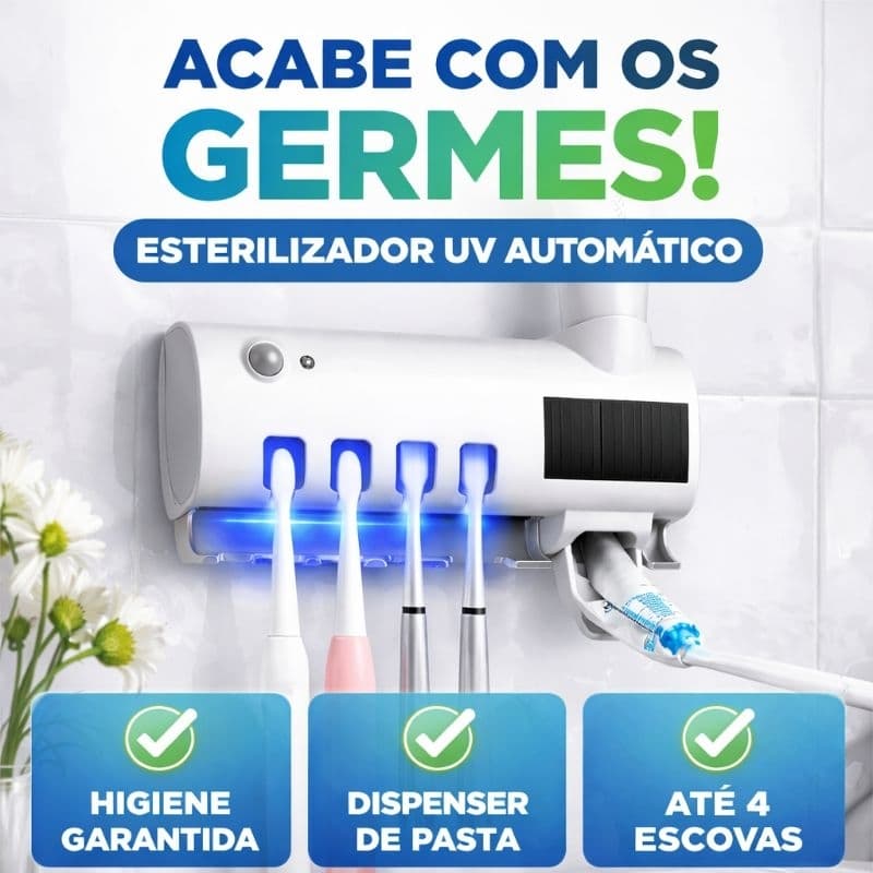 Suporte Porta Escova de Dente com Esterilizador UV + Dispenser Automático de Pasta | Antibacteriano, Sensor Inteligente