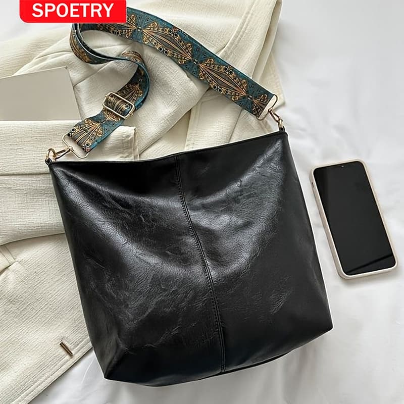 Bolsa Bucket Feminina PU Capacidade Alta Moderna Alça Mão Ombro Transversal